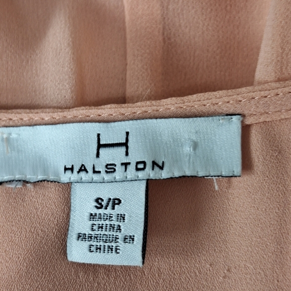 Halston Peach Chiffon Coquette Balletcore Pleated Balloon Sleeve Blouse Size S - Picture 11 of 13